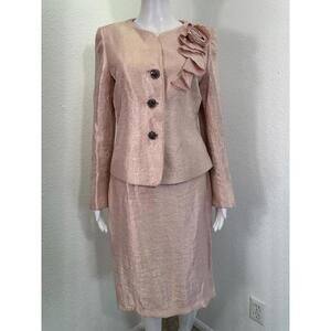 Vtg Sz 6 Kasper Shimmery Pink Pencil Skirt Suit Rhinestone Church Easter Office
